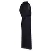 The Row 2024 New Spring/Summer Womens Designは斜めの袖なしのハーフハイネックAラインロングドレスを感じています