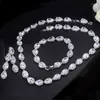 Ketting Oorbellen Set Pera Klassieke 3 Stuks Rode Waterdrop Vorm Link Zirconia Choker Oorbel Banket Party Voor Vrouwen Gift J213