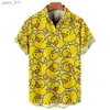 Casual shirts voor heren Duck 3d Print Summer Beach Shirt Men Bloem Fashion Hawaiian Casual Short Sleeve met één borsten geïmporteerde kleding Streetwear 240402