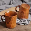 Tea Cups 280ml Wooden Cup Log Color With Handle Handmade Natural Wood Coffee Beer Juice Milk Mug For Home Office Drinking Tools