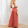 Women's Pants Summer Solid Color Wide Leg Beach Palazzo Ruffled High Waist Drawstring Baggy Trousers Pleated Casual Straight