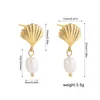 Kolczyki Dangle Temperament 18K Gold Clated Shell Pendant Perła dla kobiet Elegancka biżuteria ślubna ze stali nierdzewnej