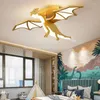 Taklampor 2024 Cartoon Gold LED Dinosaur Lamp Children's Bedroom Home Decoration