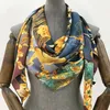 Luxe Merk 100% Twill Zijden Sjaal Vierkant 130*130 cm Sjaal Sjaals Design Print Hoofddoek Vrouwen Sjaal Wraps Echarpe Hijab 240323