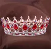 Europeiska mönster Royal King Queen Crown Ruby Teardrop Rhinestone Tiara Hår smycken Quinceanera Crown Wedding Bride Pageant Tiaras4942017