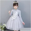 Vêtements ethniques Broderie rouge Phoenix Flower Girl Robe chinoise Qipao Enfants Cheongsam Enfants Robes de style oriental Princesse Drop de Dh0Wo