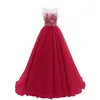 Feestjurken Bomaris Tule Avondjurk Lange Kanten Corset Vestido Longo Mode Ronde Hals Abendkleid Formele Bruiloft Prom Gown