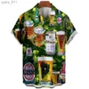 Casual shirts van heren Hawaiiaans strand Harajuku-shirts voor mannen 3D-print bier korte mouw T-zomerse vakantiestijl met één borte toppen reversoverhemden 240402