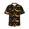 Heren casual shirts Hawaii shirt strand grijnzende pompoen blouses Halloween print elegante man korte mouw harajuku top