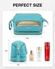 Bagsmart Travel Cosmetic Case Double Layer Makeup Organizer Bag med justerbara avdelare Vattenbeständiga läder Kosmetiska fall 240327