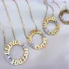 Necklaces Custom 3D Nameplate Necklace Personalized Two Name Necklace with Heart Custom Round Double Plate Necklace for Women Gift