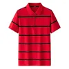 Men's Polos Summer Turn-down Collar Stripe Pullover Solid Color Button Contrasting Short Sleeve Polo T-shirt Casual Fashion Loose Tops