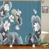 Shower Curtains Chinese Style Flowers Lotus Waterproof Fabric Bath Screen With 12 Hooks 3D Bathroom Curtain For Home Decoration