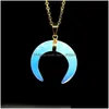 Collane con ciondolo Jln Pietra di quarzo Corno Ametista Occhio di tigre Cristallo Falce di luna Amet Fascino con collana a catena in ottone Regalo per le signore Dhizt