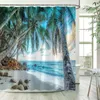 Zasłony prysznicowe nadmorski oceaniczny krajobraz kokosowy drewniane mostek rozgwiazdy rozgwiazdy wanna na plażę kurtyna tkanina łazienka wystrój haczyków