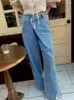 Damenjeans 2024 Cyber Y2K Schrägschnalle gewaschene blaue Baggy-Hosen für Frauenkleidung Gerade koreanische lässige Denim-Hose Ropa Mujer