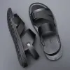 Sandaler Qmaige Men Sandals Leather Italian Brand 2022 Ny utomhusmodedesigner tofflor Summer Beach Soft Casual Semester Sandaler