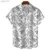 Mäns casual skjortor svartvitt hawaiian t-shirt män skjorta söt dinosaurie tryck herr klädskjorta lapel överdimensionerad kort ärm t-shirt blus 240402