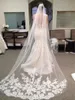 Chapel Length Bridal Veils With Comb Lace Appliqued Ivory White 2 Meters Tulle One Layer Wedding Headpieces Accessories