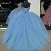 Işıltılı dantel tatlım balo elbisesi quinceanera elbiseler spagetti kayışları boncuk çiçekleri aplikeler güzellik balo akşam partisi pageant doğum günü önlük elbise