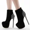 Stövlar Aneikeh 2024 Black Hot Diamond Ankle Boots Platform Heels Flock Round Head 16cm Super High Modern Boots Party Wedding 3542