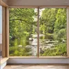 窓ステッカーフォレストストリームパターン霜のガラス窓プライバシーフィルムバスルームベッドルームドア