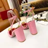 Classic Designer Women's High Heel Sandals Leather party fashion banquet shoes Summer sexy thick heel Willow nail buckle runway runway shoes