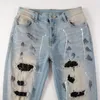 Jeans voor heren Heren Crystal Stretch Denim Streetwear Patches Patchwork Skinny taps toelopende broek Geschilderde gaten Gescheurde noodbroek