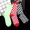 Chaussettes de sport en coton pour femmes, mode Hip Hop Street, Skateboard, bonneterie Tube central à carreaux, Style coréen