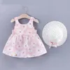 2 set di abiti da spiaggia e cappelli per bambina senza maniche con stampa di margherite con decorazione a fiocco grande per abbigliamento estivo per bambini 240402