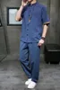 Mens Linen Sets Summer Men Streetwear Jogger ShirtsLong Pants Male Chinese Style 2 Pieces Hanfu Tracksuit Tang Suit 5Xl 240402