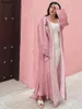Roupas étnicas Moda Muçulmana Dubai Mulheres Brilhantes Cetim Aberto Kimono Abaya Saudita Marroquino Kaftan Elegante Festa Turca Árabe Robe