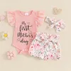 Clothing Sets My First Mothers Day Baby Girl Outfit Born Clothes Short Sleeve Ribbed Ruffle Romper Floral Shorts Headband Set Drop Del Otqjl