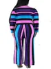 Wmstar Plus Size Due pezzi Abbigliamento donna Manica lunga Crop Top e pantaloni Set Set coordinato a righe Dropshopping all'ingrosso 240320