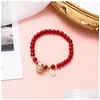 Pärlstrand meetvii kinesisk stil röda glaspärlor armband lycklig karaktär fu kalebass plånbok djur charm smycken droppleverans dhywo