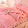 Beddengoedsets Luxe Prinses Meisjes Kawaii Seersucker Laken Kussensloop Effen Kleur Dekbedovertrek Leuke Woondecoratie