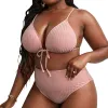 Tute Bikini sexy da donna grassa Set da 2 pezzi Tinta unita Vita alta Costume da bagno di grandi dimensioni Catena Backless Plus Size Costume da bagno Costume da bagno