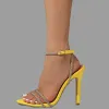 Stivali da donna con tacchi alti gialli scarpe moda strass con punta sandali di punta estate donne caviglie alla caviglia pompe da tacchi a spillo 2023 NUOVO