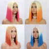 Wigs I is een pruik synthetische pruiken korte witte gele bob pruik recht middelste middelste deel blonde roze oranje blauw feest cosplay pruiken voor vrouwen