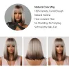 Wigs Short Straight Synthetic Wigs for Women Blonde to Brown Ombre Bob Wigs with Bangs Daily Cosplay Party Heat Resistant Fake Hair