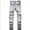 Am Men's Jeans 2024 Nytt blå hål Polerad vit bokstav broderad märke Small Foot Stretch Men's Jeans Trendy Denim Jeans Jacket med hoodie män denim jeans män