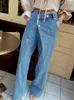 Damenjeans 2024 Cyber Y2K Schrägschnalle gewaschene blaue Baggy-Hosen für Frauenkleidung Gerade koreanische lässige Denim-Hose Ropa Mujer