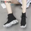 Boots Platform sneaker women Breathable Knitted Chunky Sneakers Women Solid Wedge Shoes Woman Thick Bottom High Top Shoes Female
