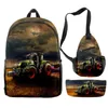 Backpack Cartoon Novelty Cool Tractor Pattern 3D Print 3pcs/Set Pupil School Bags Travel Laptop Chest Bag Pencil Case