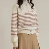 Cardigans Limiguyue Knit Striped Cardigans Women French Sweaters Vintage ONeck Loose Knitwear Chic Slim Elegant Short Coats Small Pockets B-K8762