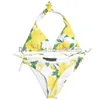 Ensemble de Bikini imprimé fleur femmes Sexy licou maillots de bain col en V maillot de bain mode maillot de bain fendu