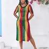 Sommer Kleid Frauen Badeanzug Strand Cover Up Für Urlaub Outfits 2024 Gestrickte Vertikale Streifen Kittel Sexy Hohl Mid