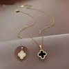 Net Red Temple and Gold Full Diamond Four leaf Grass Necklace Womens 18 Gilded Temperament Fashionable Colorless Simple and Elegant