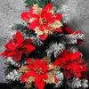 Flores decorativas 24 PC NAVIDAD VERDE CONCENA CONCENACIÓN ACCESI con clips de flores artificiales Artesanías Decoraciones de árboles Poinsettia Pole