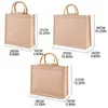 Shopping Bags Kf-Portable Bag Portable Jute Bamboo With Ring Handles Tote Light Brown
